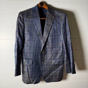 MaxDavoli Baroni Silk & Wool Tessilstona Blazer/Sports Jacket Blue Plaid Sz 40R